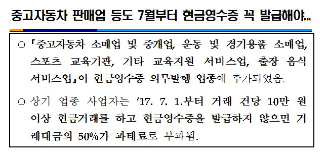 7월부터 중고자동차 판매업 현금영수증 발급 의무화 이미지 2